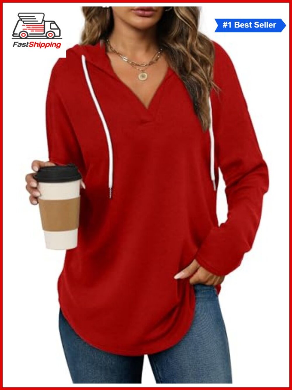 ๐
Womens Oversized Hoodie V Neck Long Sleeve Pullover Sweatshirt Loose Fit